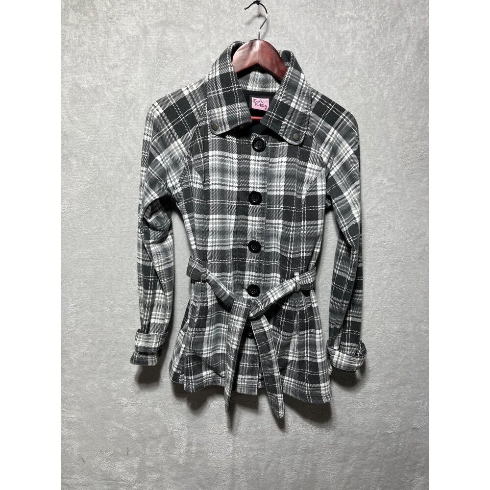 Vintage Y2K L. A. Kitty Large Junior Womens Plaid Knit Coat